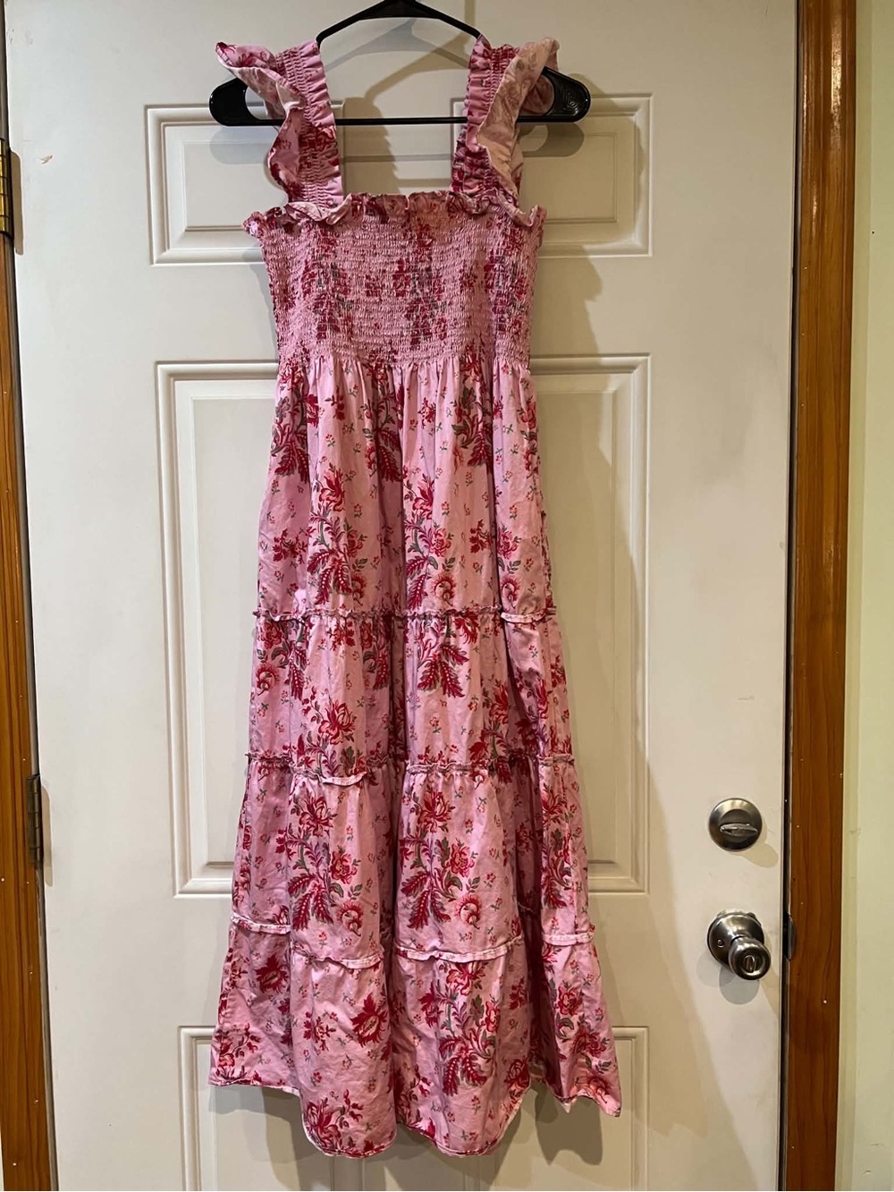Hill House The Nap Dress Pink Floral Tiered Smocked Sundress Size Medium